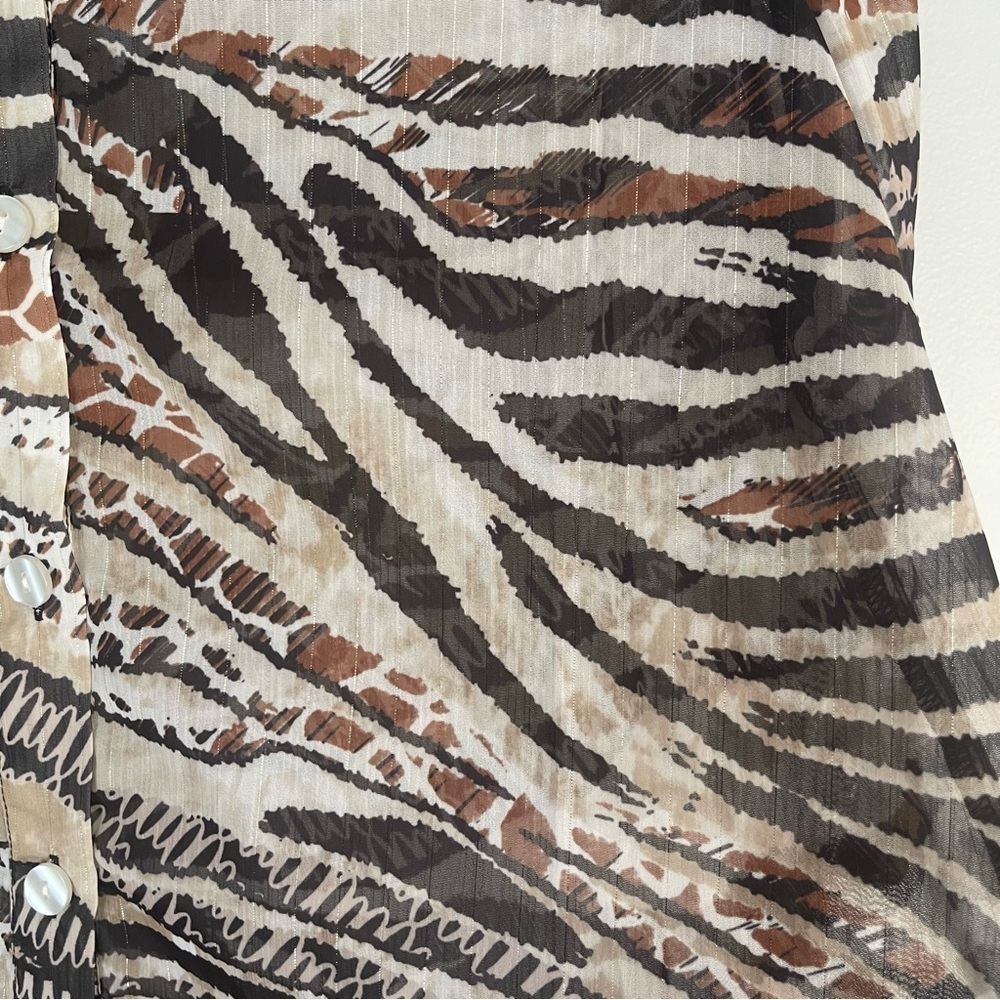 NWOT Drapers & Damons Animal Print Blouse Petite Large Button Front Sheer Light - Picture 7 of 11